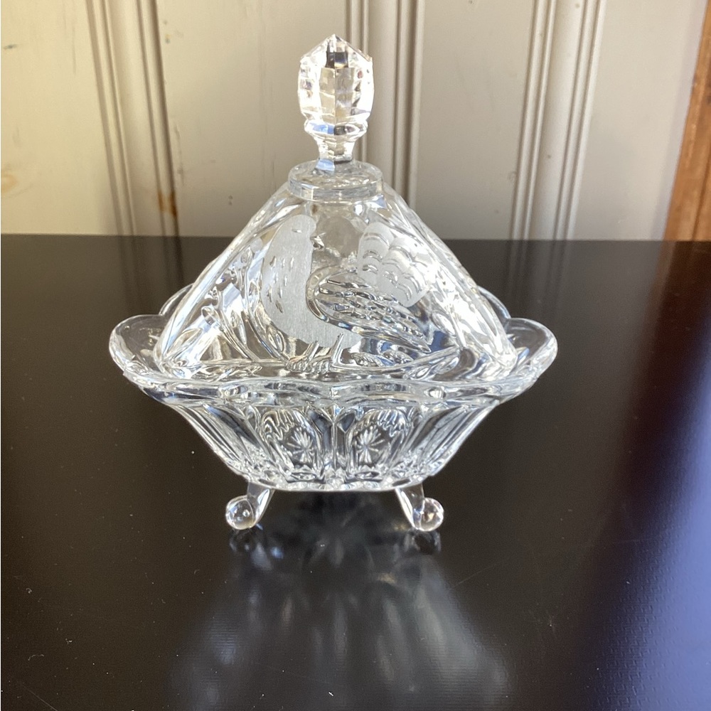Vintage Crystal Cut Glass Candy Dish with Lid